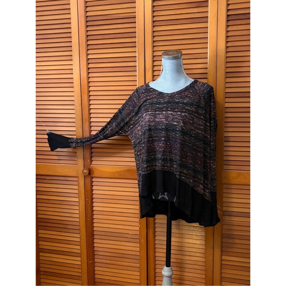 Long Sleeve Whimsigoth Hippie Hi Low Pullover Knit Panel Oversized Top
